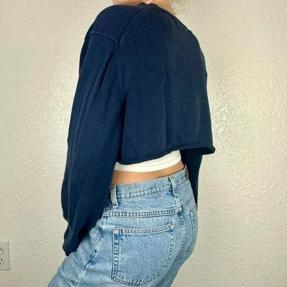 Double Zero Indigo Blue Cropped Top Dolman Sleeve Oversized Size Spicy Small - Picture 7 of 8